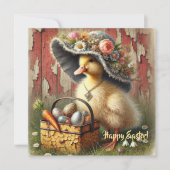 水色ヴィンテージイースターアヒルと卵 シーズンカード (正面)