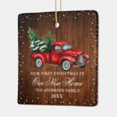 水色ヴィンテージトラックウッドスノー新しいホーム セラミックオーナメント (左)