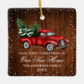 水色ヴィンテージトラックウッドスノー新しいホーム セラミックオーナメント (正面)