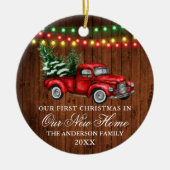 水色ヴィンテージトラックライトウッドニューホーム セラミックオーナメント (正面)