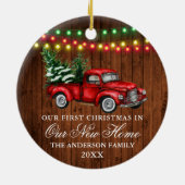 水色ヴィンテージトラックライトウッドニューホーム セラミックオーナメント (裏面)