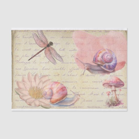 水色ヴィンテージトンボのカタツムリのデカップルページ 薄葉紙 (正面)