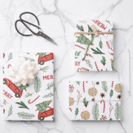 水色ヴィンテージレッドカークリスマスツリー ラッピングペーパーシート