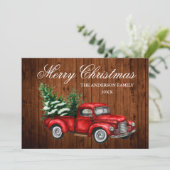 水色ヴィンテージレッドトラックウッドメリークリスマス シーズンカード (スタンド正面)