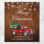 水色ヴィンテージレッドトラックウッドライトクリスマス ワインラベル (シングルラベル)