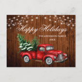 水色ヴィンテージレッドトラックウッドライトホリデイ ポストカード (正面)