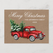 水色ヴィンテージレッドトラッククラフトメリークリスマス ポストカード (正面)