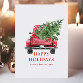 水色ヴィンテージレッドトラッククリスマスツリー幸せ シーズンカード