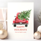 水色ヴィンテージレッドトラッククリスマスツリー幸せ シーズンカード