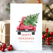 水色ヴィンテージレッドトラッククリスマスツリー幸せ シーズンカード