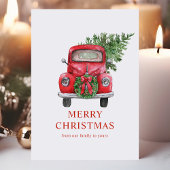 水色ヴィンテージレッドトラッククリスマスツリー シーズンカード