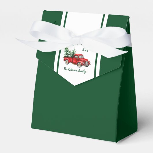 水色ヴィンテージレッドトラッククリスマスパーティー フェイバーボックス (正面サイド)