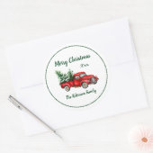 水色ヴィンテージレッドトラッククリスマスパーティー ラウンドシール (封筒)