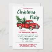 水色ヴィンテージレッドトラッククリスマスパーティー 招待状 (正面)