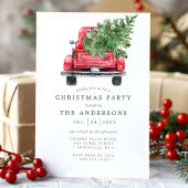 水色ヴィンテージレッドトラッククリスマスパーティー 招待状
