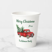 水色ヴィンテージレッドトラッククリスマスパーティー 紙コップ (正面)