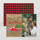 水色ヴィンテージレッドトラックツリーフォトホリデイP ポストカード (正面/裏面)