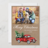 水色ヴィンテージレッドトラックフォトクラフトクリスマス シーズンカード (正面)