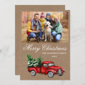 水色ヴィンテージレッドトラックフォトクラフトクリスマス シーズンカード (正面/裏面)