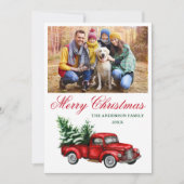 水色ヴィンテージレッドトラックフォトクリスマス シーズンカード (正面)