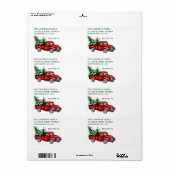 水色ヴィンテージレッドトラックホリデーシッピング ラベル (フルシート)