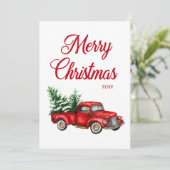 水色ヴィンテージレッドトラックメリークリスマスイヤー シーズンカード (スタンド正面)