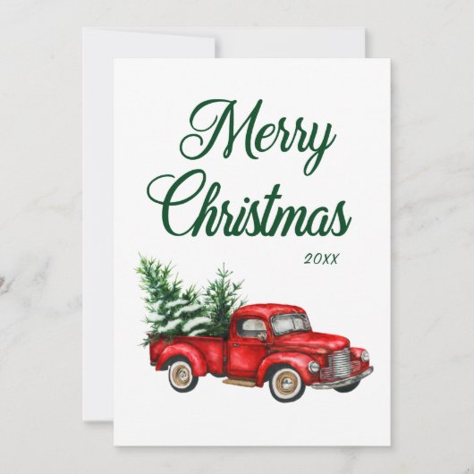 水色ヴィンテージレッドトラックメリークリスマスイヤー シーズンカード (正面)