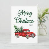 水色ヴィンテージレッドトラックメリークリスマスイヤー シーズンカード (スタンド正面)