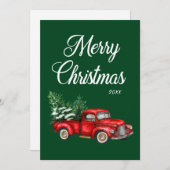 水色ヴィンテージレッドトラックメリークリスマスイヤー シーズンカード (正面/裏面)