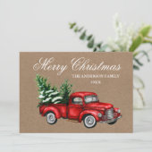 水色ヴィンテージレッドトラックメリークリスマスクラフト シーズンカード (スタンド正面)