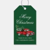 水色ヴィンテージレッドトラックメリークリスマスグリーン ギフトタグ (正面)