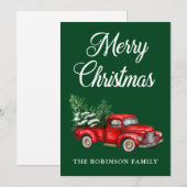 水色ヴィンテージレッドトラックメリークリスマスグリーン シーズンカード (正面/裏面)