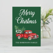 水色ヴィンテージレッドトラックメリークリスマスグリーン シーズンカード (スタンド正面)