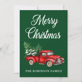 水色ヴィンテージレッドトラックメリークリスマスグリーン シーズンカード
