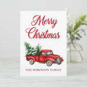 水色ヴィンテージレッドトラックメリークリスマス シーズンカード (スタンド正面)