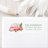 水色ヴィンテージレッドピックアップトラッククリスマス ラベル (インサイチュ)