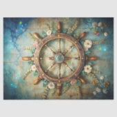 水色ヴィンテージ海事フローラ船の舵 薄葉紙 (正面)