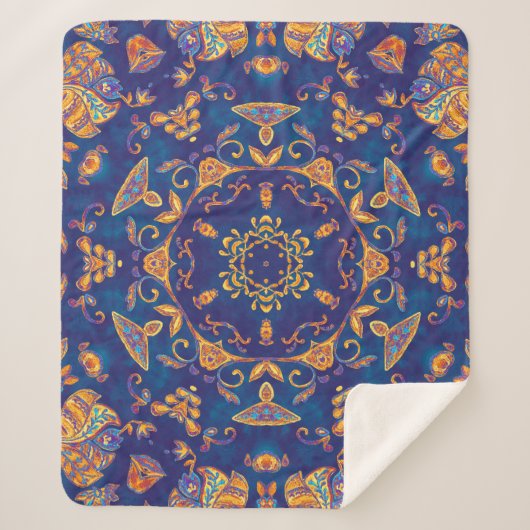 水色万華鏡のように千変万化するパターンマンダラオリエンタルデザイン。 シェルパブランケット (正面)