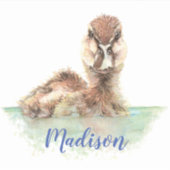 水色不機嫌なウェットアヒル鳥自然名前をカスタムする シール (正面)