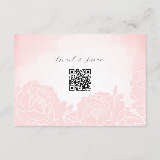 水色中国の牡丹ウェディングRSVPとQRコード (裏面)