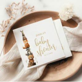 水色中性ウッドランド動物の赤ちゃんシャワー スタンダードカクテルナプキン