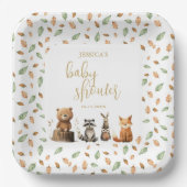 水色中性ウッドランド動物の赤ちゃんシャワー ペーパープレート (正面)