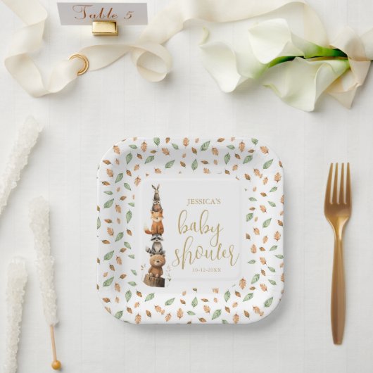 水色中性ウッドランド動物の赤ちゃんシャワー ペーパープレート (ウェディング)