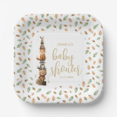 水色中性ウッドランド動物の赤ちゃんシャワー ペーパープレート (正面)