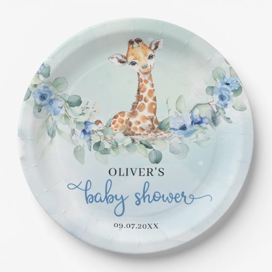 水色人気があるキリン青い花サファサファリ ペーパープレート (正面)