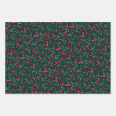 水色伝統的のクリスマスベリー ラッピングペーパーシート (正面2)