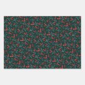 水色伝統的のクリスマスベリー ラッピングペーパーシート (正面)