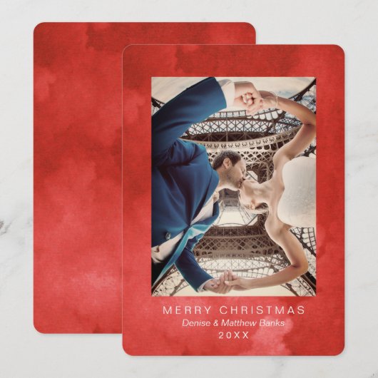 水色勇壮なポピーモダンクリスマスカード 招待状 (正面/裏面)