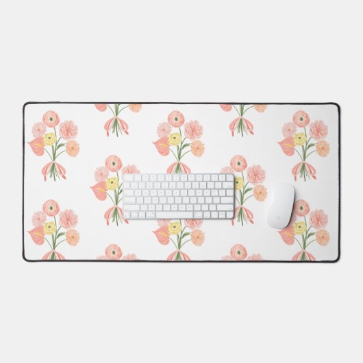 水色名門私立校風のフローラブーケ デスクマット (キーボード&マウス)