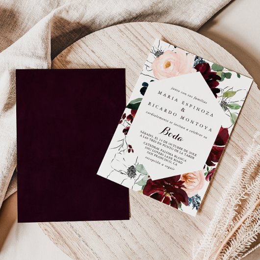 水色図解入りの、写真付きの秋フローラスペインの結婚の 招待状